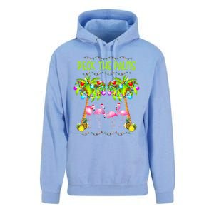 Deck The Palms Merry Flamingo Christmas Palm Tree Funny Xmas Gift Unisex Surf Hoodie