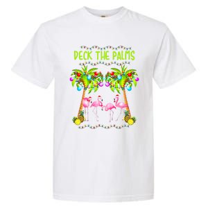 Deck The Palms Merry Flamingo Christmas Palm Tree Funny Xmas Gift Garment-Dyed Heavyweight T-Shirt