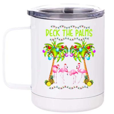 Deck The Palms Merry Flamingo Christmas Palm Tree Funny Xmas Gift 12 oz Stainless Steel Tumbler Cup