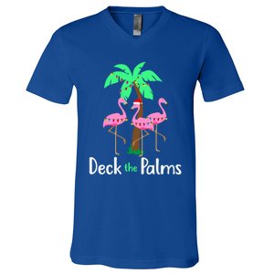 Deck The Palm Trees Flamingo Christmas Holiday Funny Gift V-Neck T-Shirt