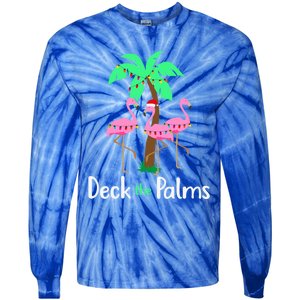 Deck The Palm Trees Flamingo Christmas Holiday Funny Gift Tie-Dye Long Sleeve Shirt