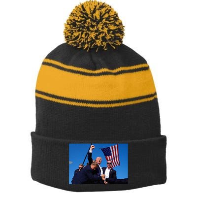 Donald Trump Photo After The Shooting At His Rally Stripe Pom Pom Beanie