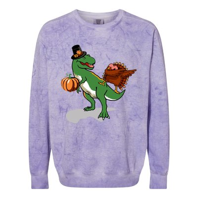 Dabbing Turkey Pilgrim Pumpkin Funny Thanksgiving Gift Colorblast Crewneck Sweatshirt