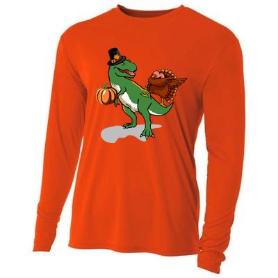 Dabbing Turkey Pilgrim Pumpkin Funny Thanksgiving Gift Cooling Performance Long Sleeve Crew