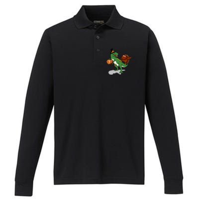 Dabbing Turkey Pilgrim Pumpkin Funny Thanksgiving Gift Performance Long Sleeve Polo