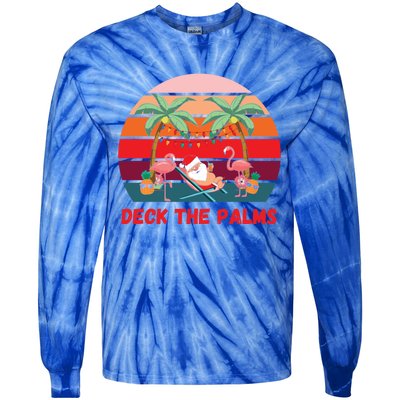 Deck The Palms Christmas In July Santa Ing A Cocktail Gift Tie-Dye Long Sleeve Shirt