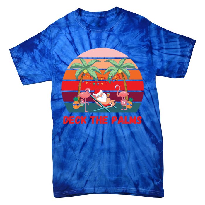 Deck The Palms Christmas In July Santa Ing A Cocktail Gift Tie-Dye T-Shirt