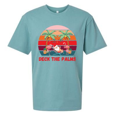 Deck The Palms Christmas In July Santa Ing A Cocktail Gift Sueded Cloud Jersey T-Shirt