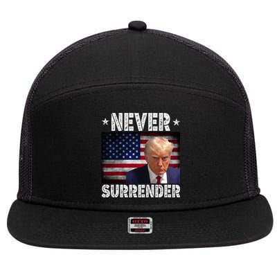 D.onald T.rump President M.ugshot N.ever S.urrender USA Flag 7 Panel Mesh Trucker Snapback Hat