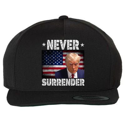 D.onald T.rump President M.ugshot N.ever S.urrender USA Flag Wool Snapback Cap