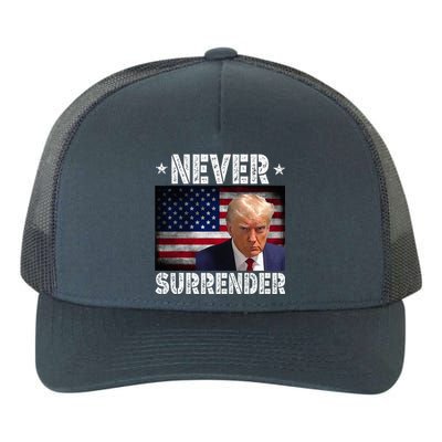 D.onald T.rump President M.ugshot N.ever S.urrender USA Flag Yupoong Adult 5-Panel Trucker Hat