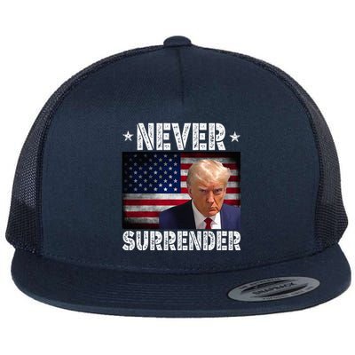 D.onald T.rump President M.ugshot N.ever S.urrender USA Flag Flat Bill Trucker Hat