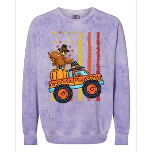 Dabbing Turkey Pumpkin Truck Autumn Usa Flag Thanksgiving Gift Colorblast Crewneck Sweatshirt