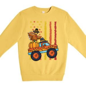 Dabbing Turkey Pumpkin Truck Autumn Usa Flag Thanksgiving Gift Premium Crewneck Sweatshirt