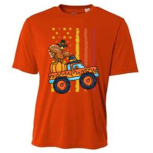 Dabbing Turkey Pumpkin Truck Autumn Usa Flag Thanksgiving Gift Cooling Performance Crew T-Shirt