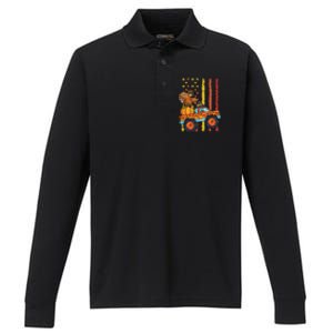 Dabbing Turkey Pumpkin Truck Autumn Usa Flag Thanksgiving Gift Performance Long Sleeve Polo