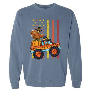 Dabbing Turkey Pumpkin Truck Autumn Usa Flag Thanksgiving Gift Garment-Dyed Sweatshirt