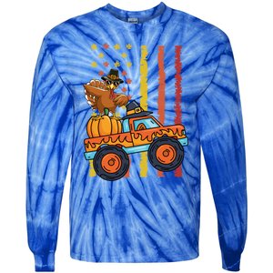 Dabbing Turkey Pumpkin Truck Autumn Usa Flag Thanksgiving Gift Tie-Dye Long Sleeve Shirt