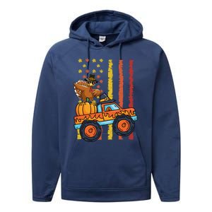 Dabbing Turkey Pumpkin Truck Autumn Usa Flag Thanksgiving Gift Performance Fleece Hoodie