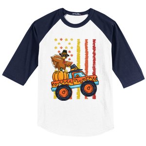 Dabbing Turkey Pumpkin Truck Autumn Usa Flag Thanksgiving Gift Baseball Sleeve Shirt