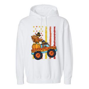 Dabbing Turkey Pumpkin Truck Autumn Usa Flag Thanksgiving Gift Garment-Dyed Fleece Hoodie