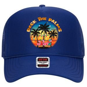 Deck The Palms Beach Tropical Christmas Group Matching Funny Gift High Crown Mesh Back Trucker Hat