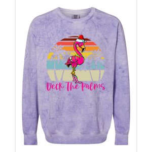 Deck The Palms Christmas Flamingo Palm Tree Tropical Xmas Cool Gift Colorblast Crewneck Sweatshirt