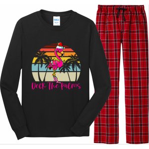 Deck The Palms Christmas Flamingo Palm Tree Tropical Xmas Cool Gift Long Sleeve Pajama Set