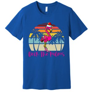 Deck The Palms Christmas Flamingo Palm Tree Tropical Xmas Cool Gift Premium T-Shirt