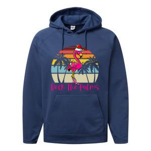 Deck The Palms Christmas Flamingo Palm Tree Tropical Xmas Cool Gift Performance Fleece Hoodie