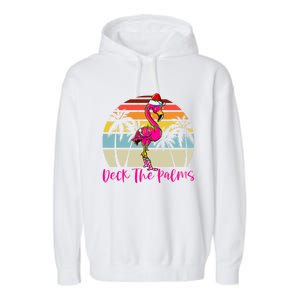 Deck The Palms Christmas Flamingo Palm Tree Tropical Xmas Cool Gift Garment-Dyed Fleece Hoodie