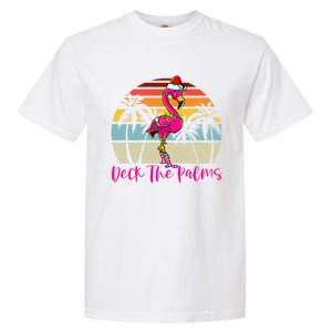 Deck The Palms Christmas Flamingo Palm Tree Tropical Xmas Cool Gift Garment-Dyed Heavyweight T-Shirt