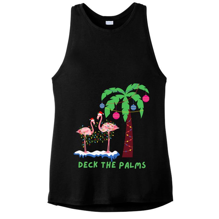 Deck The Palms Christmas Flamingos Cool Gift Ladies PosiCharge Tri-Blend Wicking Tank