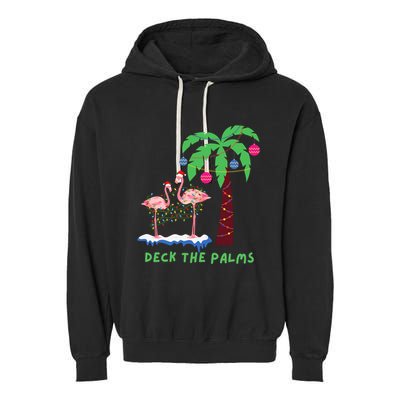 Deck The Palms Christmas Flamingos Cool Gift Garment-Dyed Fleece Hoodie