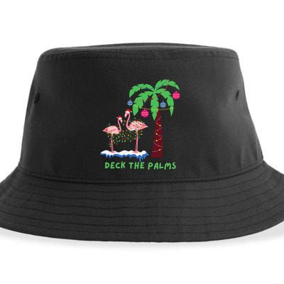 Deck The Palms Christmas Flamingos Cool Gift Sustainable Bucket Hat