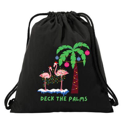 Deck The Palms Christmas Flamingos Cool Gift Drawstring Bag