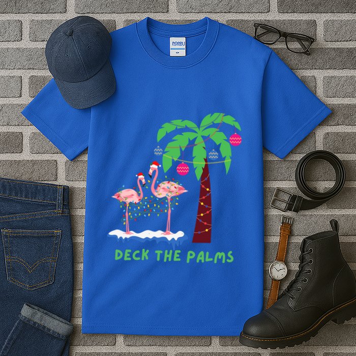 Deck The Palms Christmas Flamingos Cool Gift Tall T-Shirt