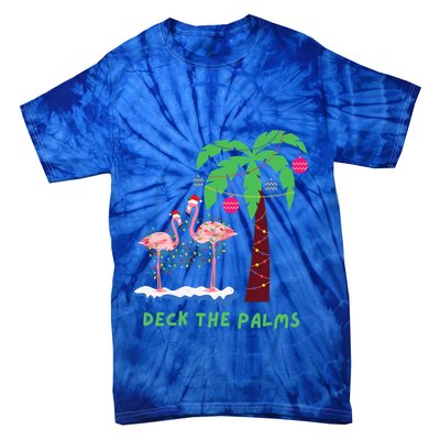 Deck The Palms Christmas Flamingos Cool Gift Tie-Dye T-Shirt