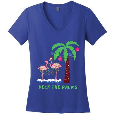 Deck The Palms Christmas Flamingos Cool Gift Women's V-Neck T-Shirt