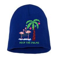 Deck The Palms Christmas Flamingos Cool Gift Short Acrylic Beanie