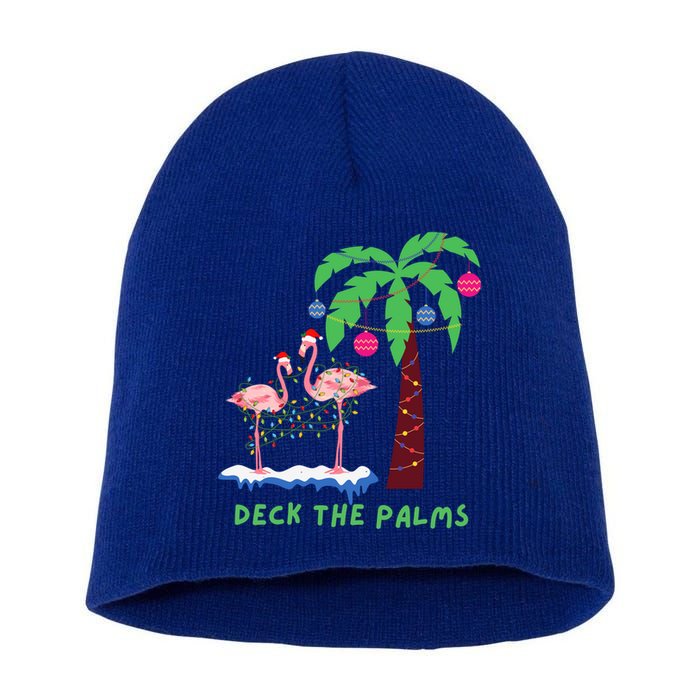 Deck The Palms Christmas Flamingos Cool Gift Short Acrylic Beanie