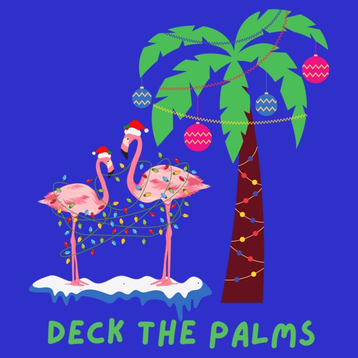 Deck The Palms Christmas Flamingos Cool Gift Short Acrylic Beanie