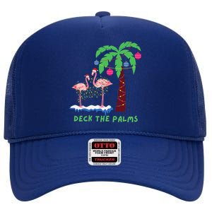 Deck The Palms Christmas Flamingos Cool Gift High Crown Mesh Back Trucker Hat