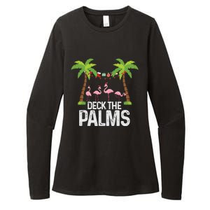 Deck The Palms Flamingo Christmas Light Christmas Gift Womens CVC Long Sleeve Shirt