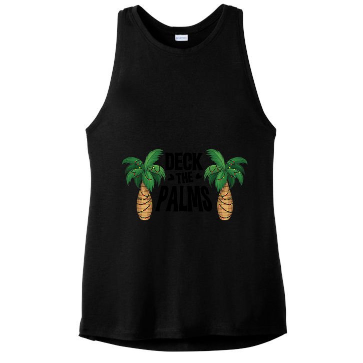 Deck The Palms Christmas Palm Tree Xmas Tropical Hawaii Gift Ladies PosiCharge Tri-Blend Wicking Tank