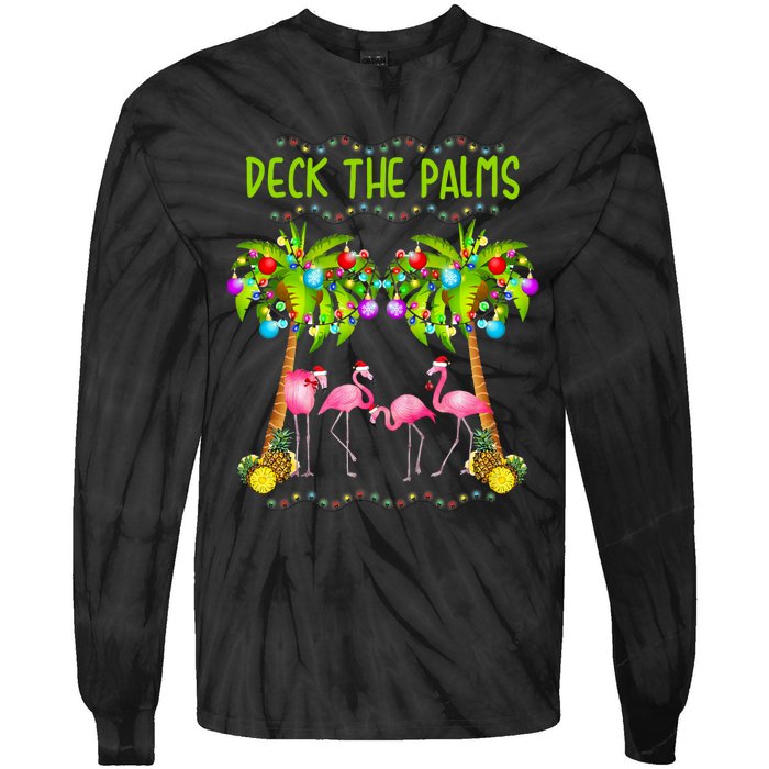 Deck The Palms Merry Flamingo Christmas Tie-Dye Long Sleeve Shirt