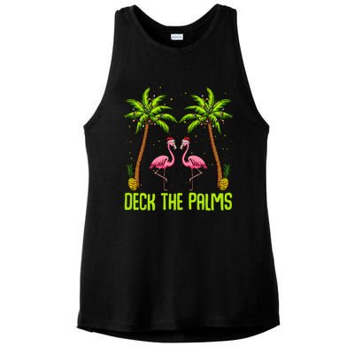 Deck The Palms Flamingo Christmas Tree Animal Bird Lover Gift Ladies PosiCharge Tri-Blend Wicking Tank