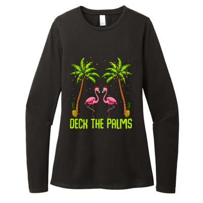 Deck The Palms Flamingo Christmas Tree Animal Bird Lover Gift Womens CVC Long Sleeve Shirt