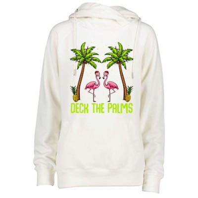 Deck The Palms Flamingo Christmas Tree Animal Bird Lover Gift Womens Funnel Neck Pullover Hood