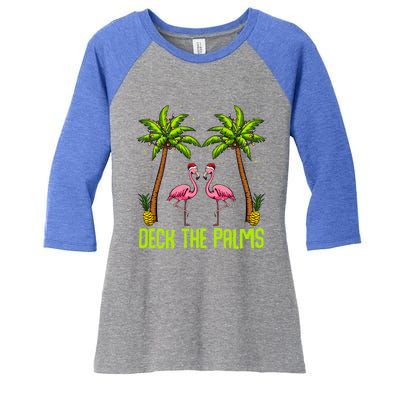 Deck The Palms Flamingo Christmas Tree Animal Bird Lover Gift Women's Tri-Blend 3/4-Sleeve Raglan Shirt